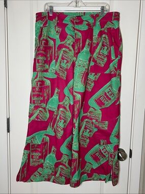 Nasty Gal Bottle Print Wide Leg Cargo Pants Pink Lime Green Size 14